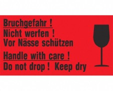 Hinweisetiketten rot BRUCHGEFAHR/NICHT WERFEN/.. mit Symbol 145x76mm, 1000 Stk.