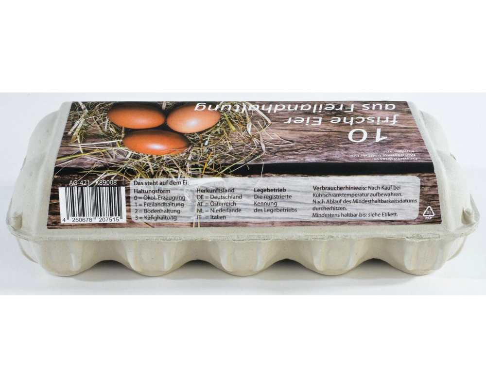 Eierverpackung für 10 Eier, Freilandhaltung, weiß, 210 Stk., für S, M, L