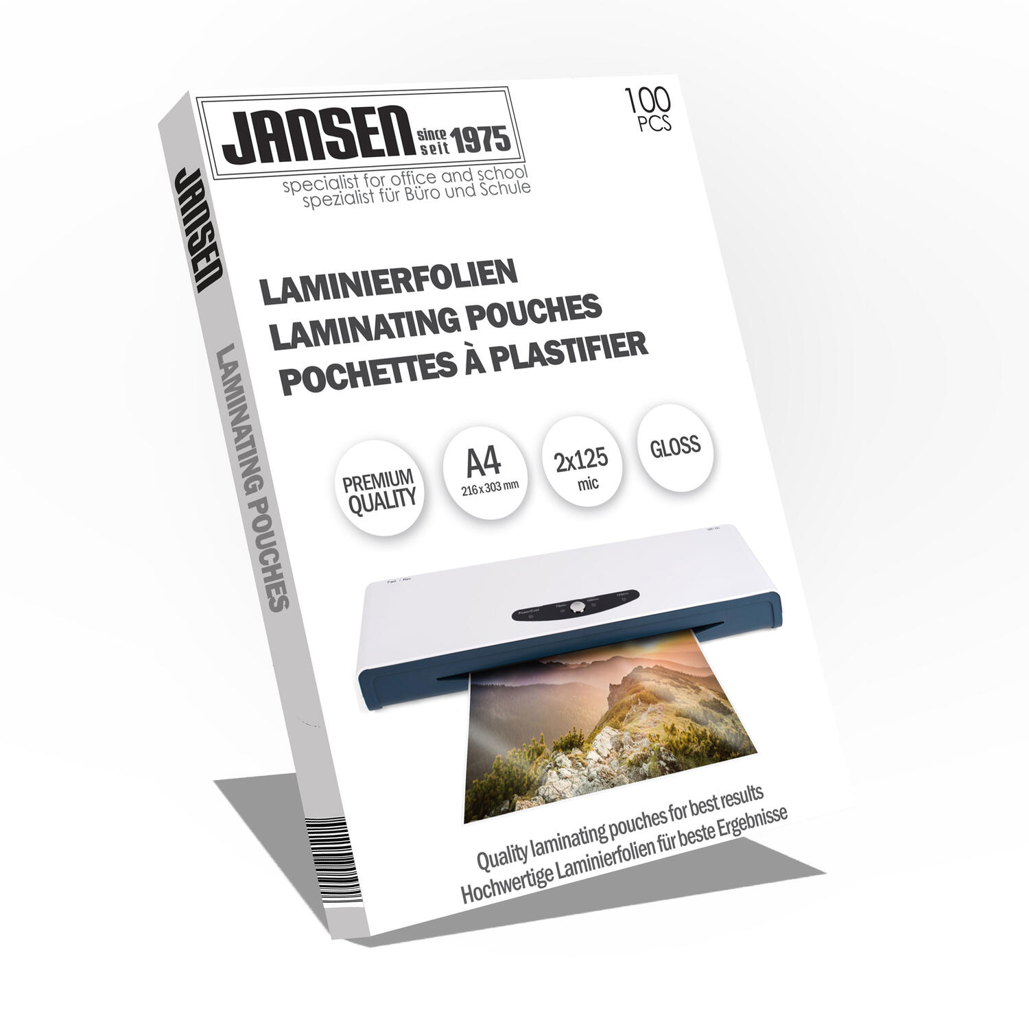 JANSEN Laminierfolien A4, 216 x 303mm, 2x 125 mic Hochglanz, 1000 Stk.